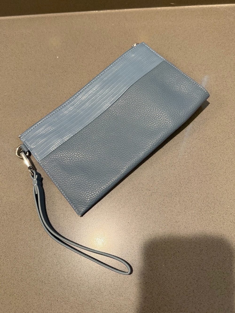 Chico’s Blue Faux Leather Wristlet Clutch